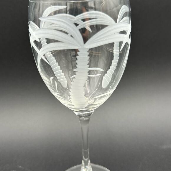 Palm Tree Wine Glasses All Pupose by Rolf, Etched Glass Set of 5 - Picture 5 of 11